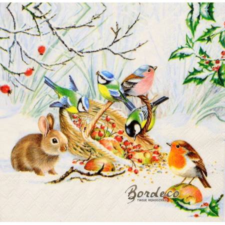 Serwetka decoupage firmy AMBIENTE ptaszki z koszykiem 33x33cm